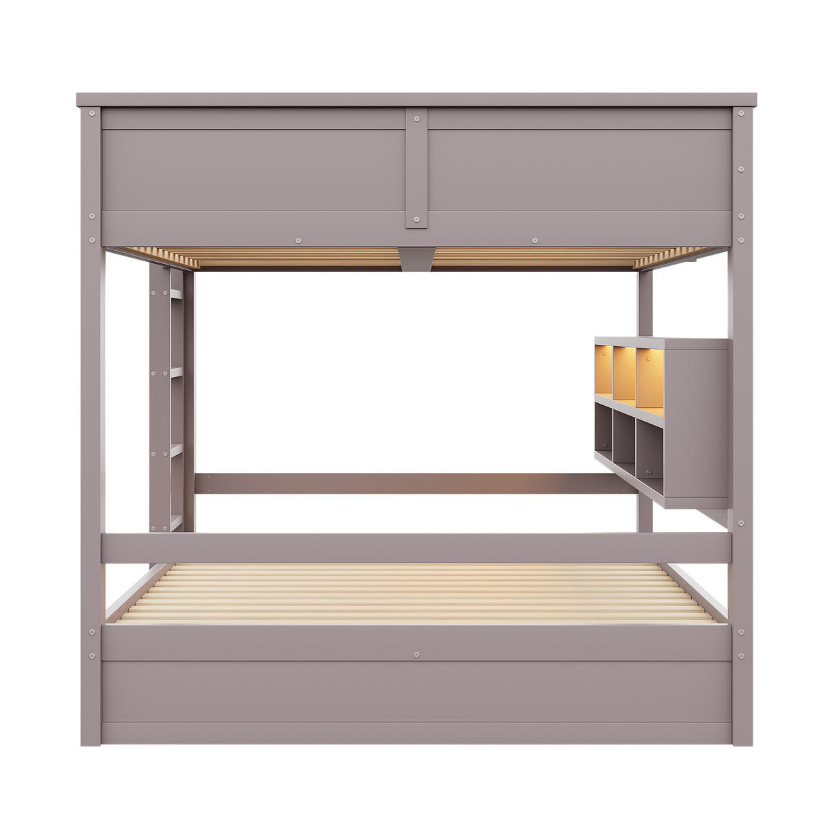 ETAGENBETT 160/200 cm, Braun mit 6 Stauraumschränken und LED - Braun, Holz (160/200cm) - MIVRAY