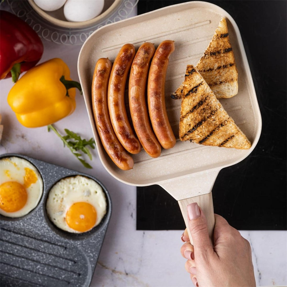 GRILLPFANNE Beige 36/18.5/2.5 cm KB7812 - Beige, Metall (36cm) - Klausberg 