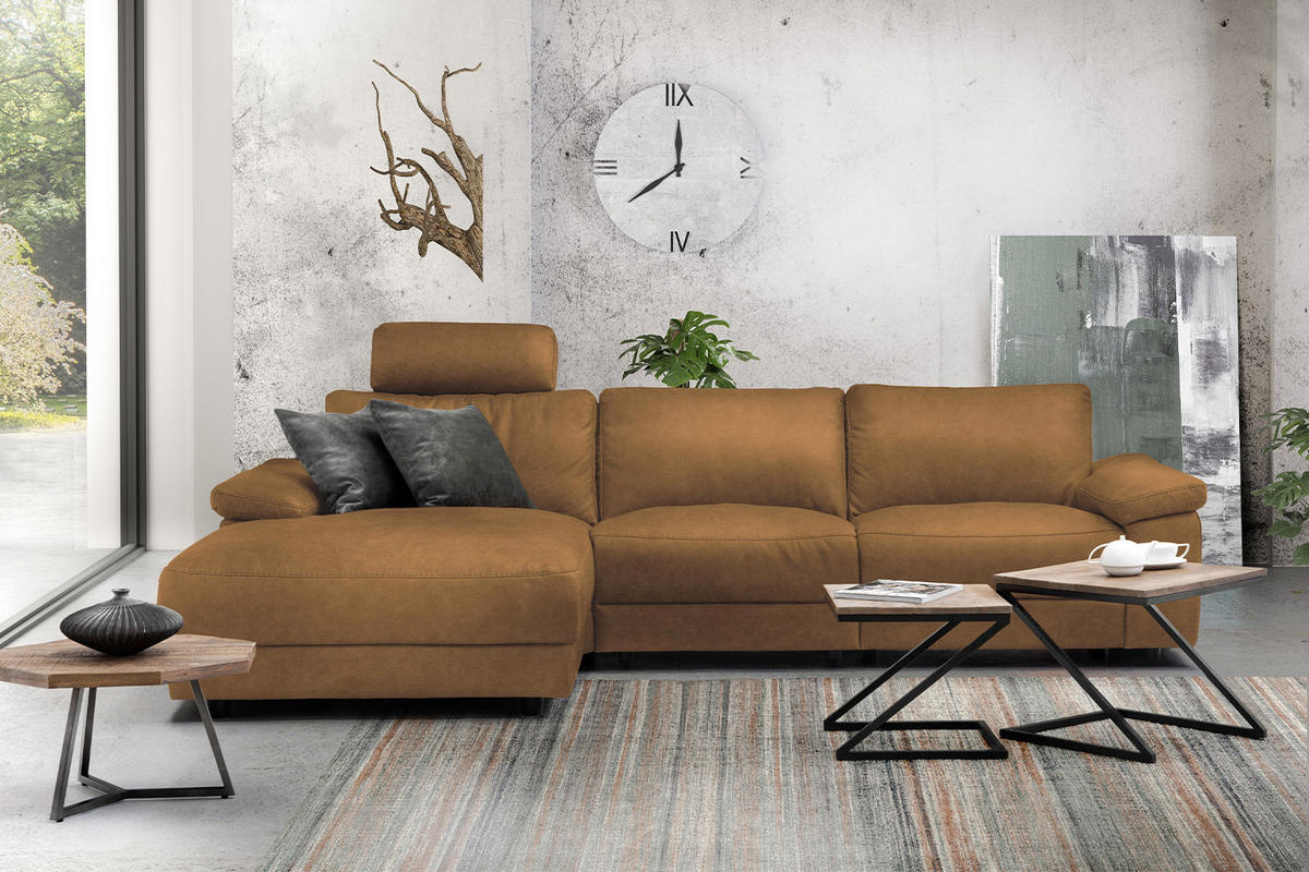 ECKSOFA XL MOTOR. RELAXFUNKTION LOLA Orange Webstoff - Schwarz/Orange, Textil (304/178cm) - KAWOLA