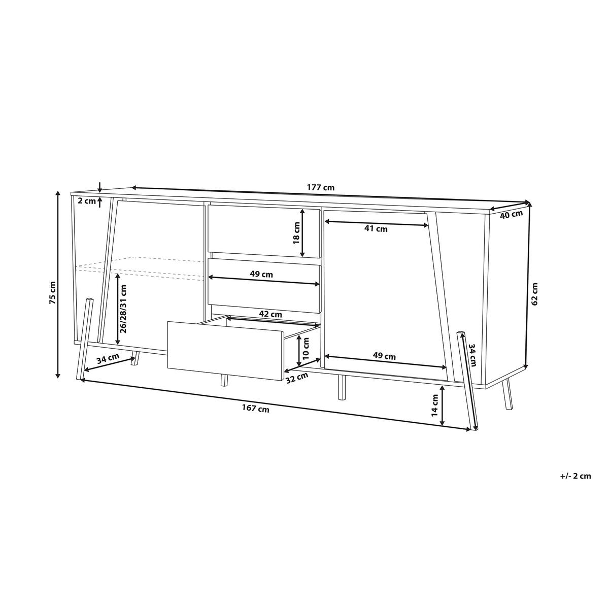 SIDEBOARD mit 2 Türen Braun/Schwarz Blackpool - Braun, Holzwerkstoff (177/75/40cm) - Beliani