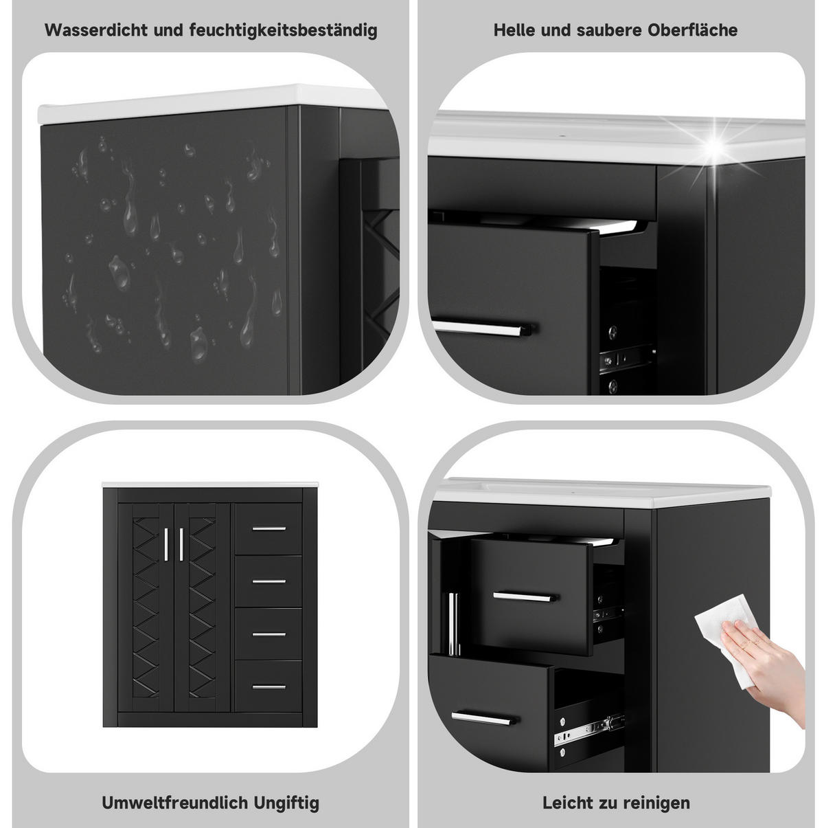 WASCHTISCH mit integriertem Keramikbecken 76 x 46,5 x 85,5 cm Schwarz - Schwarz, Holzwerkstoff (46.5/85.5/76cm) - Beauniv