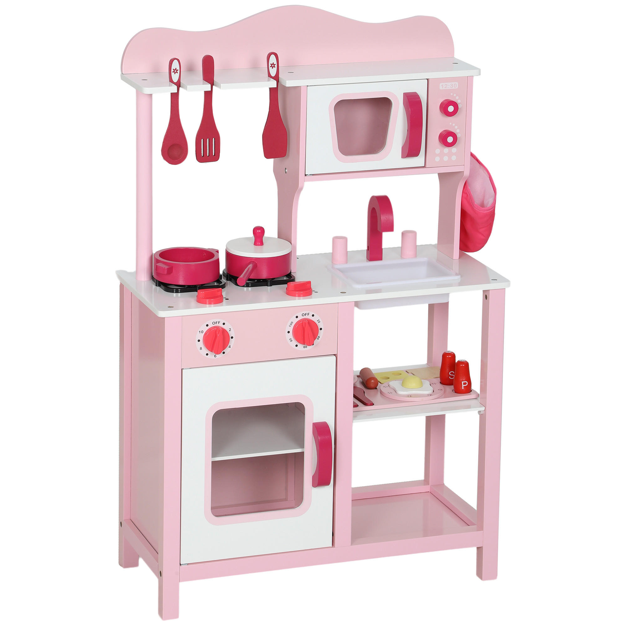 KINDERKÜCHE DE-10515 kompakt mit Holz-Zubehör & Geräuschen Rosa - Pink, Holzwerkstoff (55/24/86cm) - ComfortXL