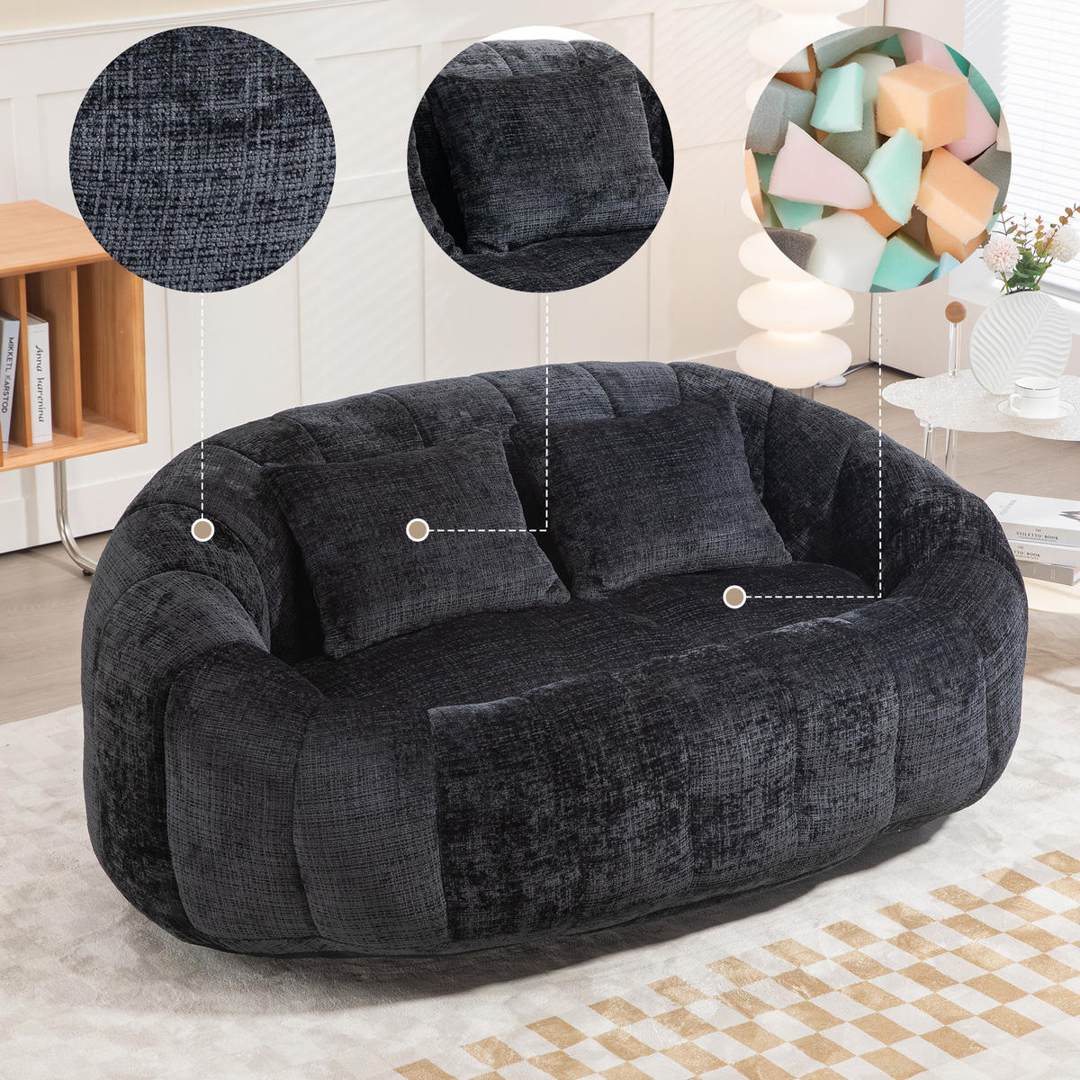 BEAN BAG SOFA – Komfortabler Lazy Lounger mit hochdichtem Memory - Schwarz, Textil (150/63/95cm) - Urban Meuble