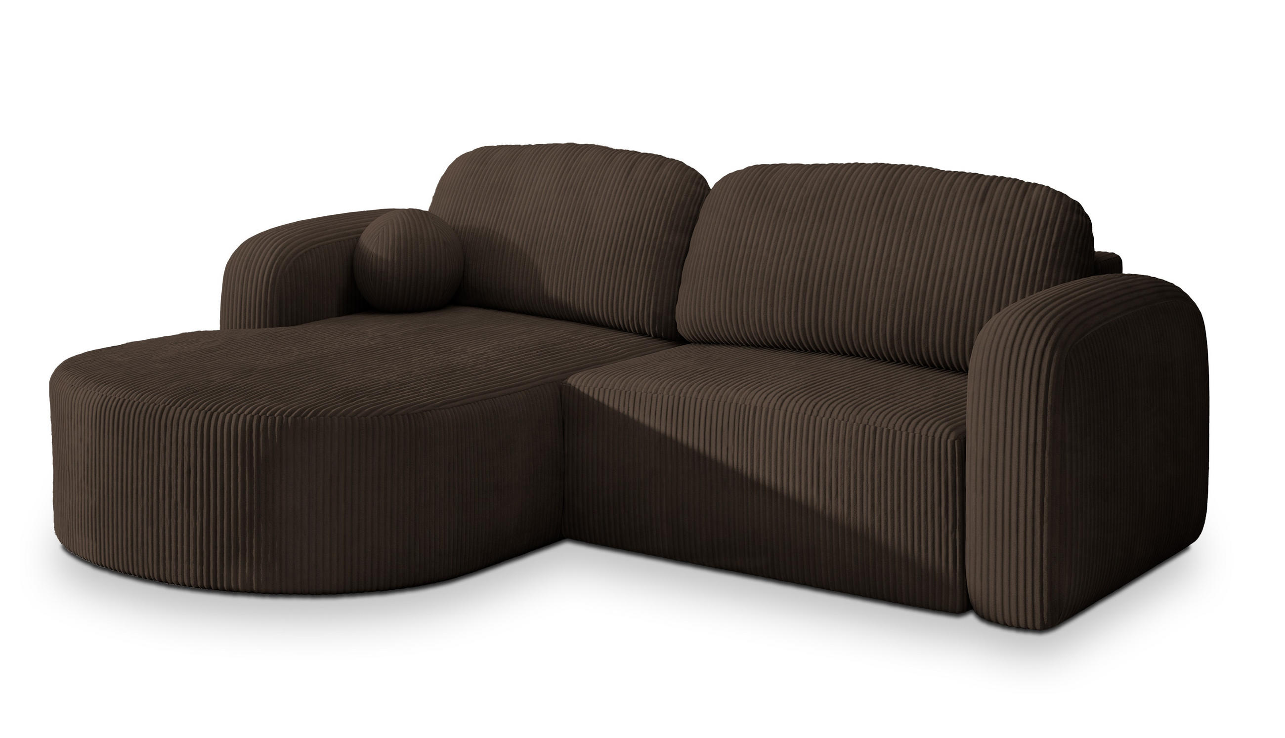 ECKSOFA AMILIA P L-S Braun Kordstoff mit Schlaffunktion - Braun, Holz (263/174cm) - MASSENO