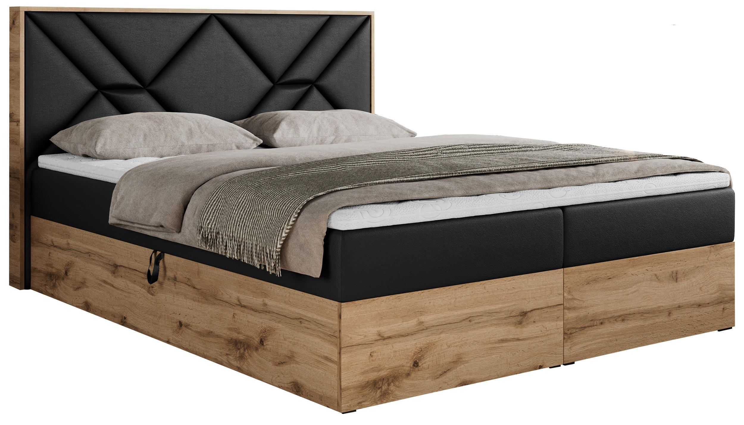 BOXBETT GUNAR - 120/200 Schwarz Kunstleder - H3 - Schwarz, Holz/Textil (120/200cm) - MKS