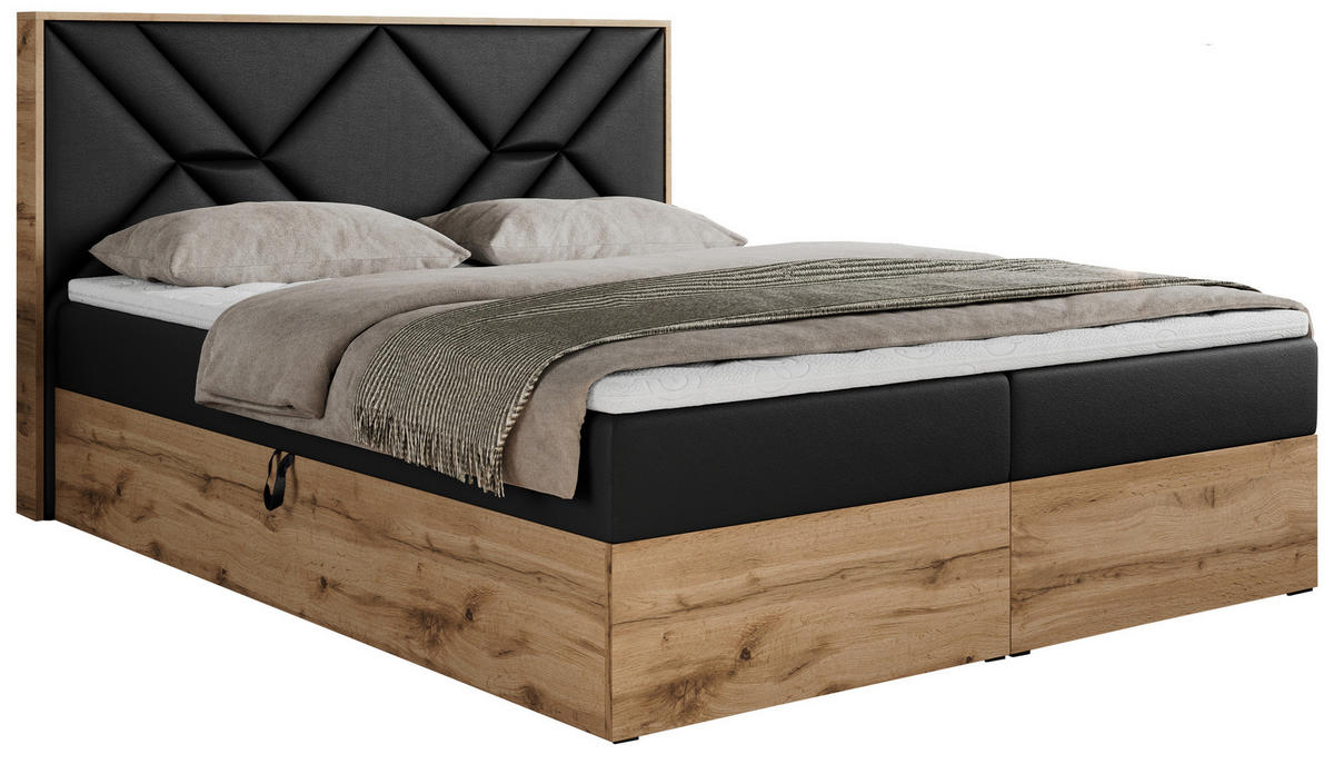 BOXBETT GUNAR - 120/200 Schwarz Kunstleder - H3 - Schwarz, Holz/Textil (120/200cm) - MKS