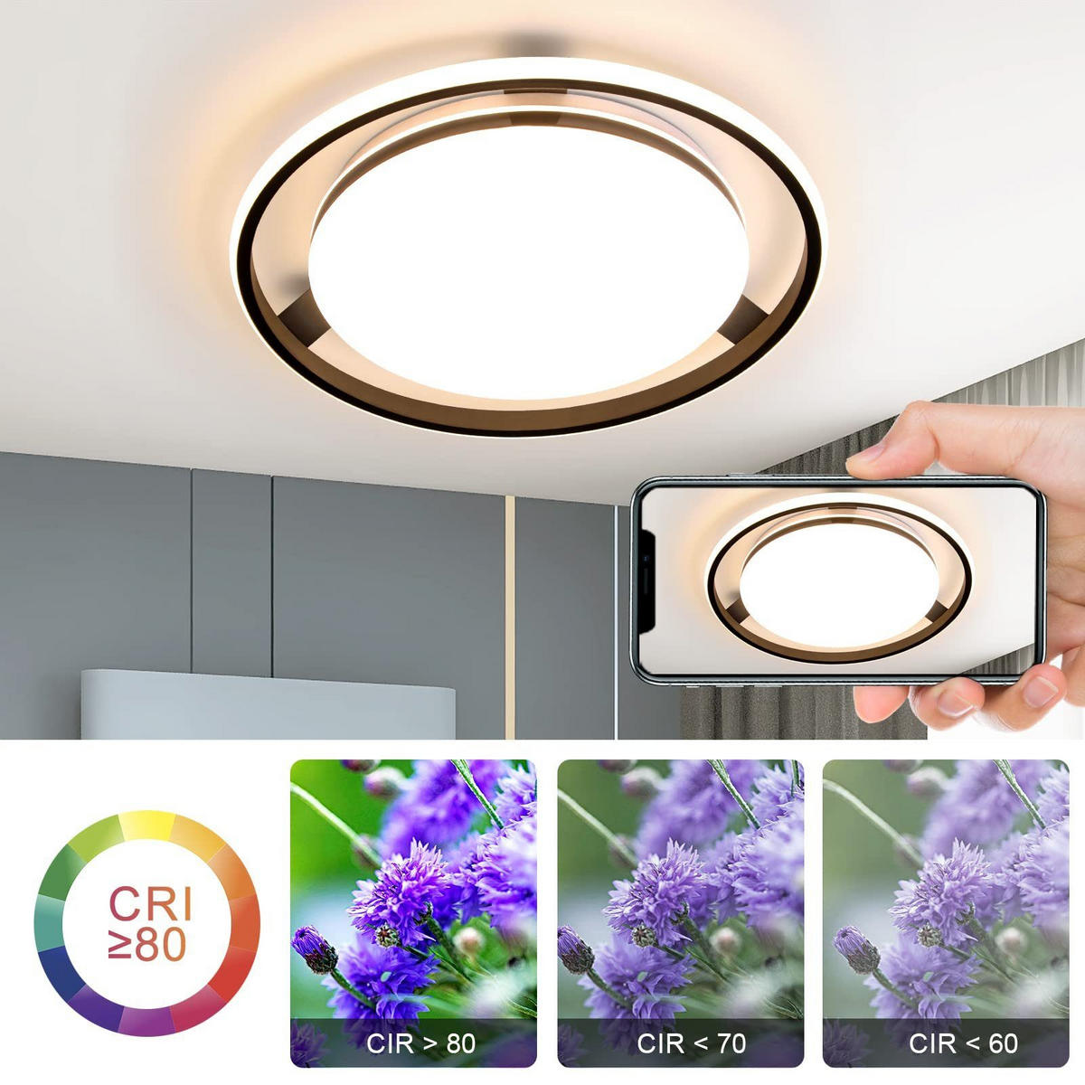 LED-DECKENLEUCHTE Falris 46.5/47.5/9 cm - Schwarz, Metall (47.5/46.5/9cm) - ZMH