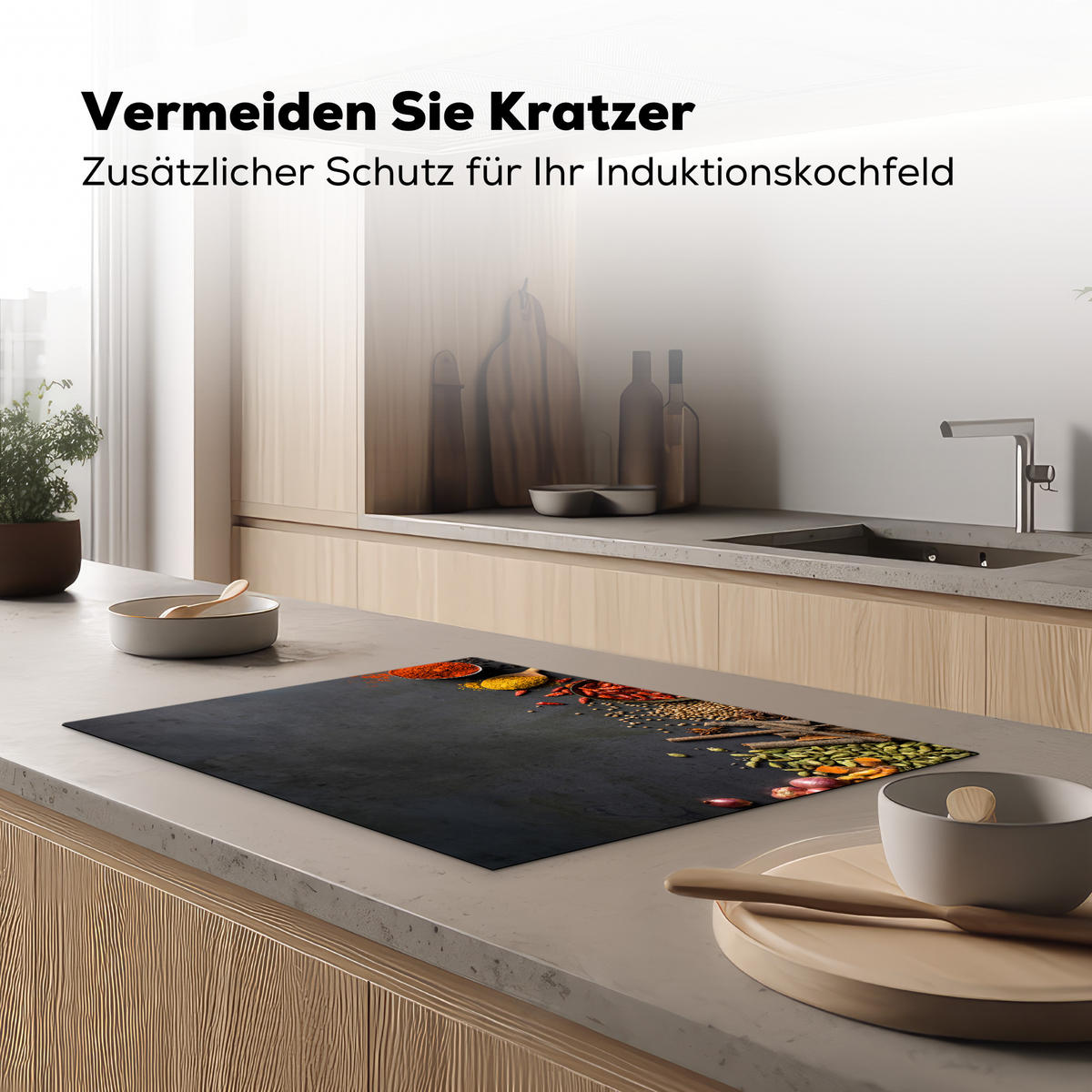 HERDABDECKPLATTE Kräuter - Lebensmittel - Gewürze - Schwarz - Paprika - Zimt 75x52 cm - Currygelb, Kunststoff (75/0.2/52cm) - MuchoWow