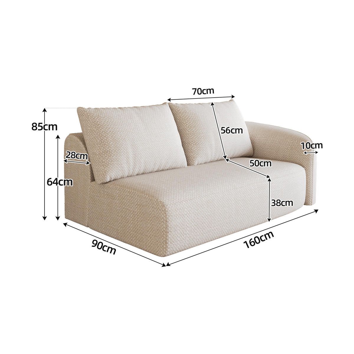 SOFAELEMENT DE-34711 Rechts-2-Sitzer Weiß - Weiß, Textil (90/85/160cm) - ComfortXL
