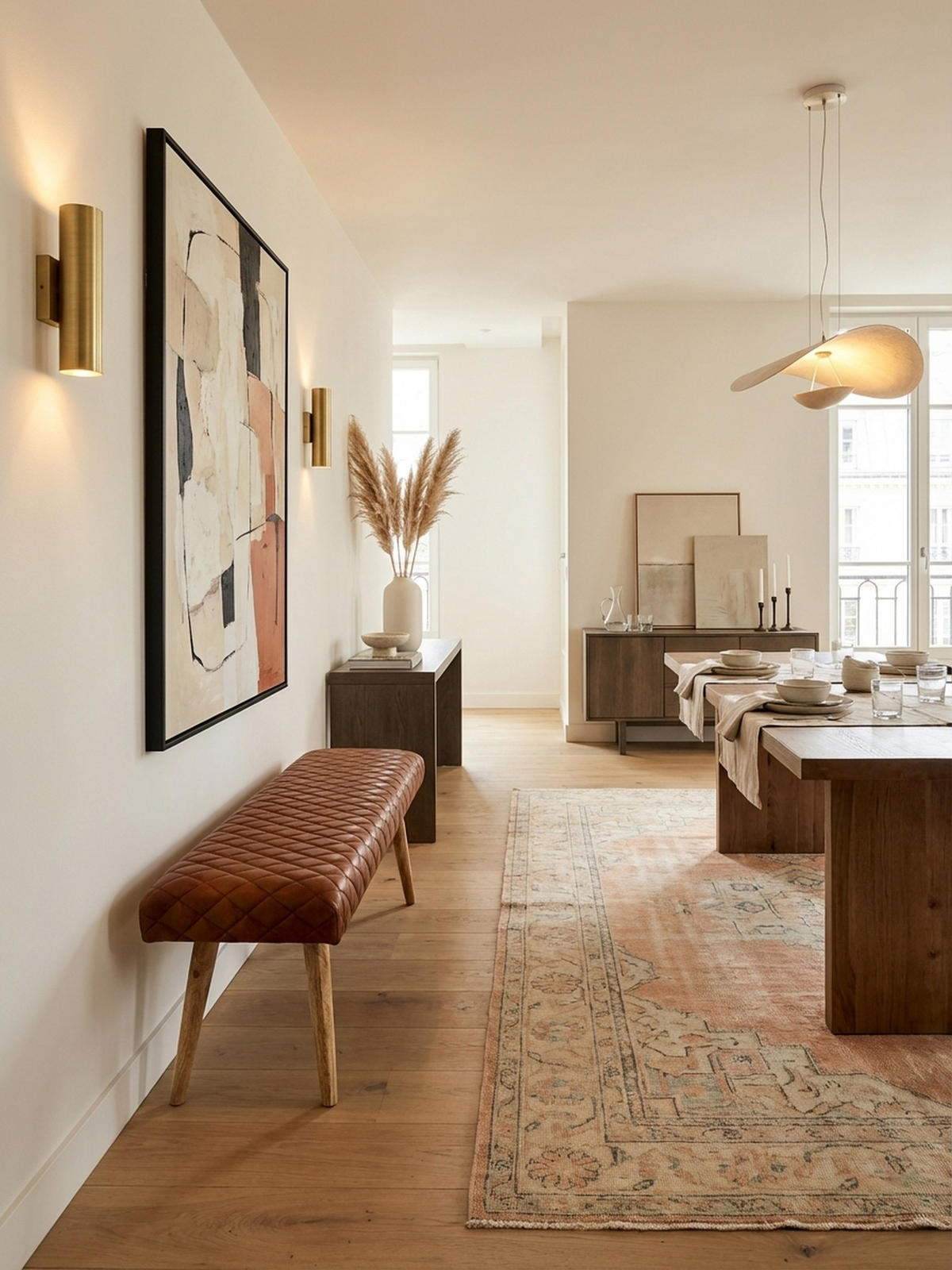 SITZBANK – Echtleder/Holz, Springbock-Stil - Braun, Mangoholz/Leder (115/53/38cm) - KADIMA DESIGN