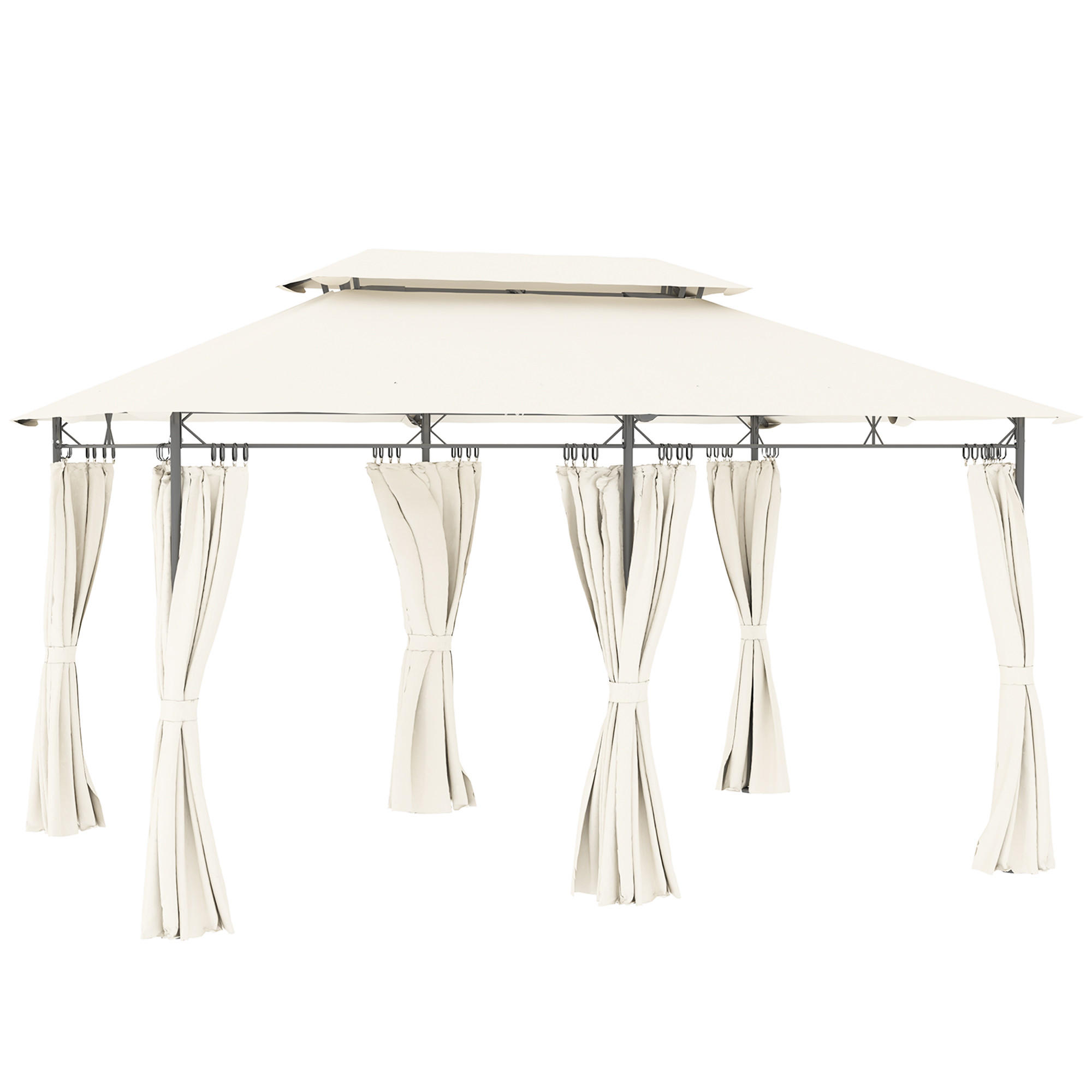 PAVILLON mit Doppeldach & 6 Seitenteile Cremeweiß - Creme, Textil/Metall (297/273/397cm) - Outsunny