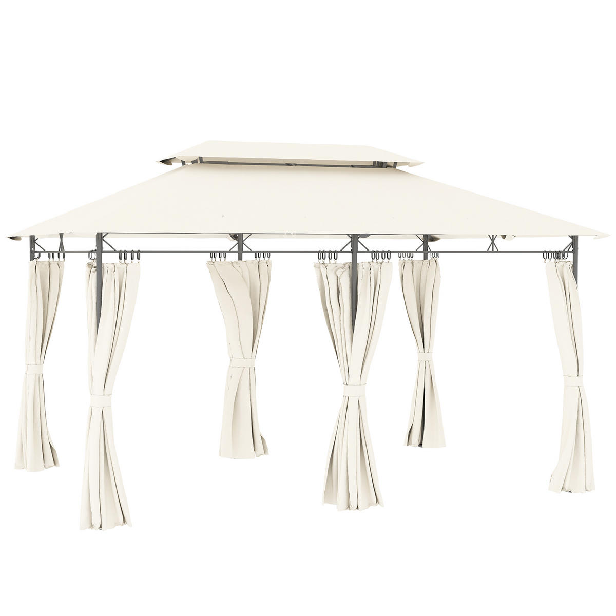 PAVILLON mit Doppeldach & 6 Seitenteile Cremeweiß - Creme, Textil/Metall (297/273/397cm) - Outsunny