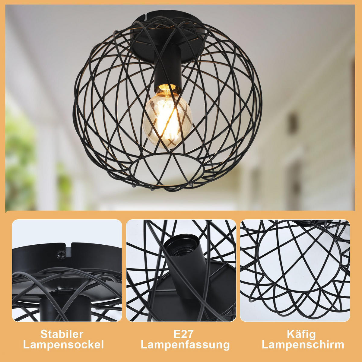 LED-DECKENLEUCHTE Emden 25/25/19 cm - Schwarz, Metall (25/25/19cm) - Nettlife