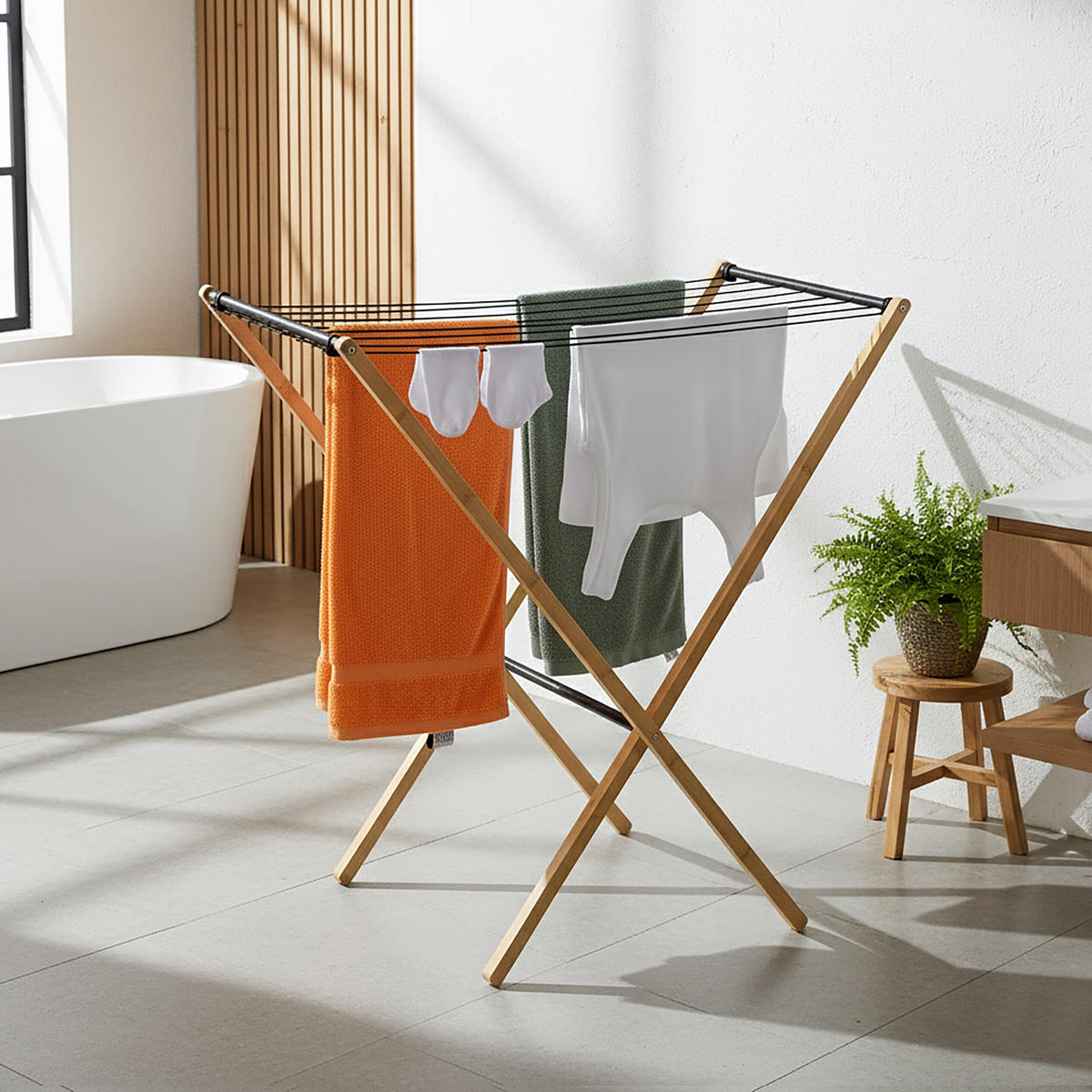 SUŠIAK na prádlo - viacfarebná, kov/drevo (79/77/49cm) - Relaxdays