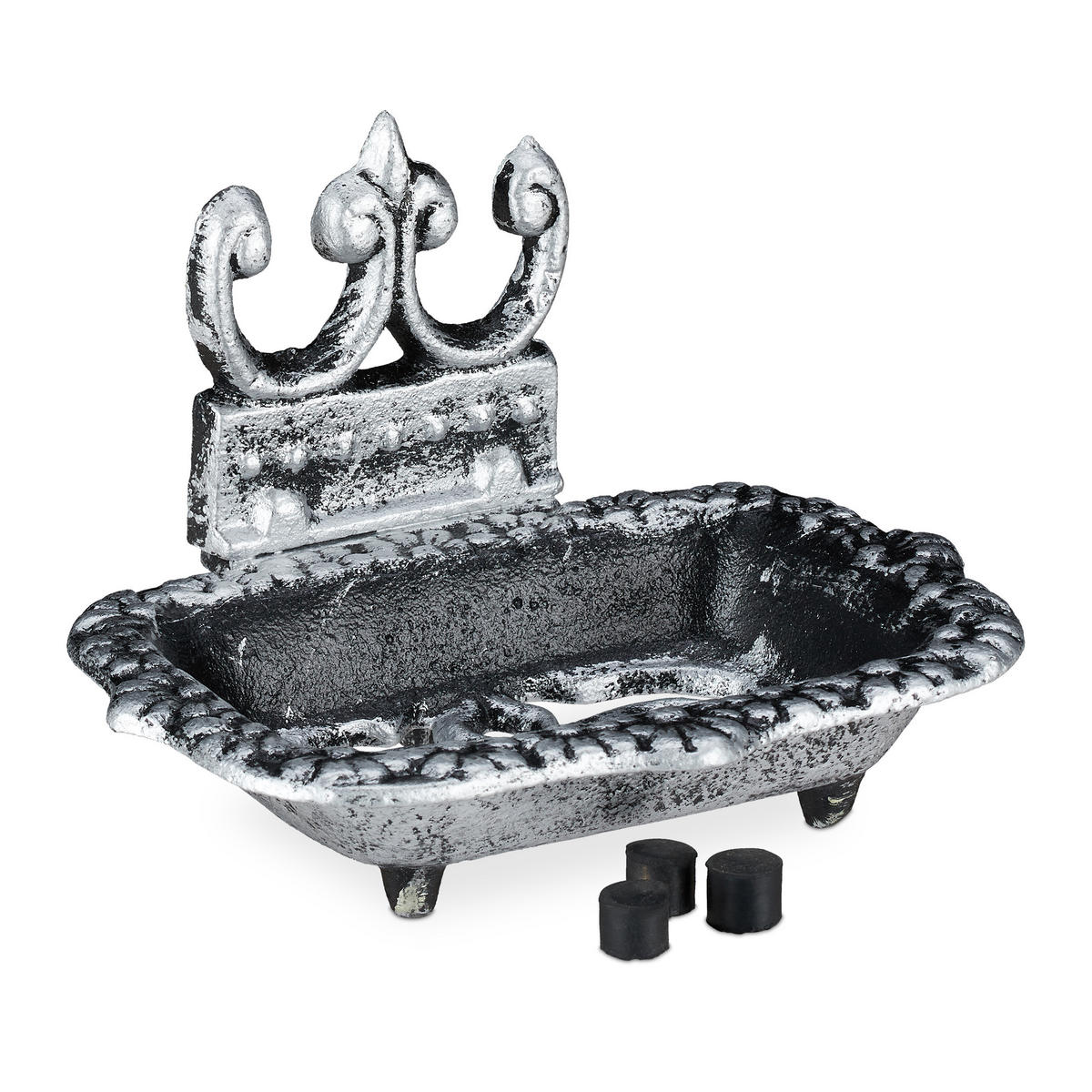 MISKA na mydlo - strieborná, kov/plast (15/10/11.5cm) - Relaxdays