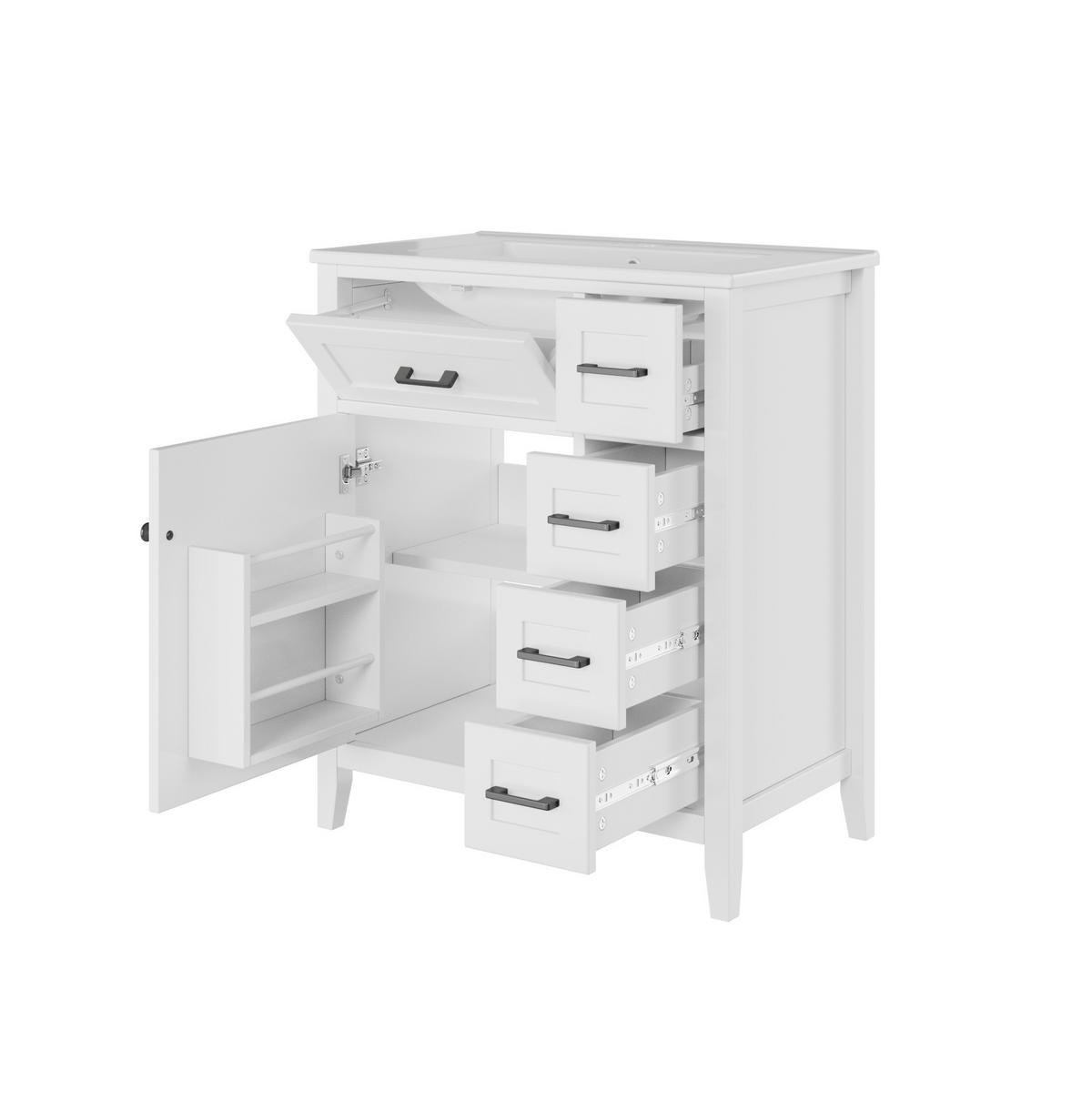 WASCHTISCHUNTERSCHRANK 76/46/90 cm weiß aus Keramik und MDF mit Stauraum - Weiß, Keramik (76/90/46cm) - OKWISH