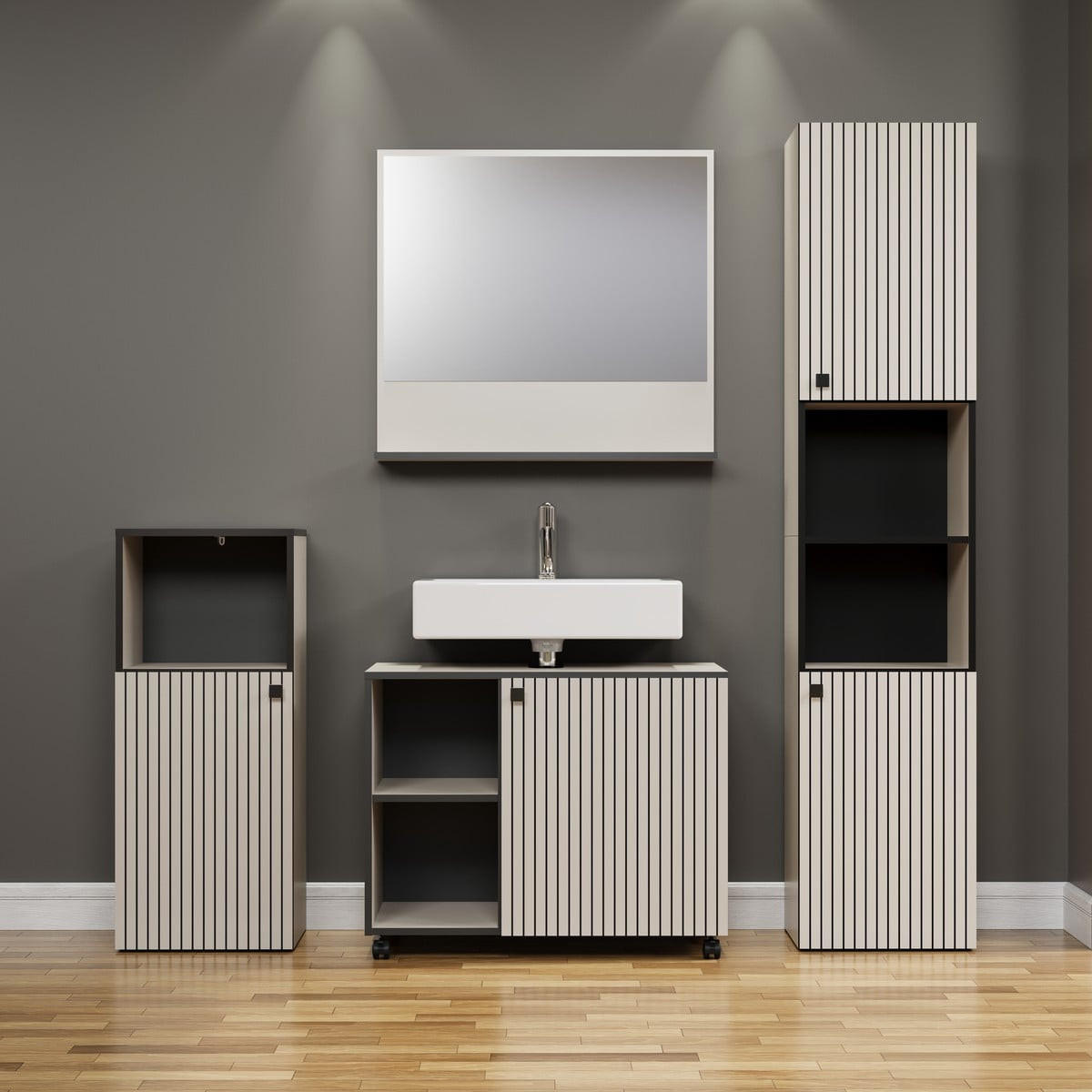 WASCHBECKENUNTERSCHRANK PureBliss Hellgrau - Hellgrau, Holzwerkstoff (80/64/42cm) - Trendteam