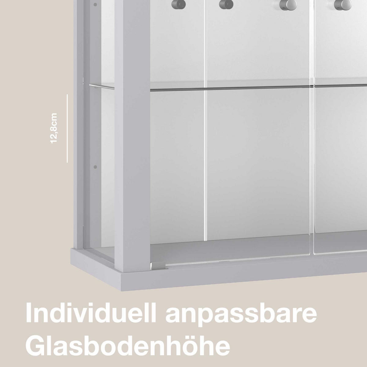 HÄNGEVITRINE 25/60/80 cm mit Spiegel, LED & 2 höhenverstellbaren Glasböden - Transparent/Silberfarben, Glas/Holzwerkstoff (60/80/25cm) - K-Möbel