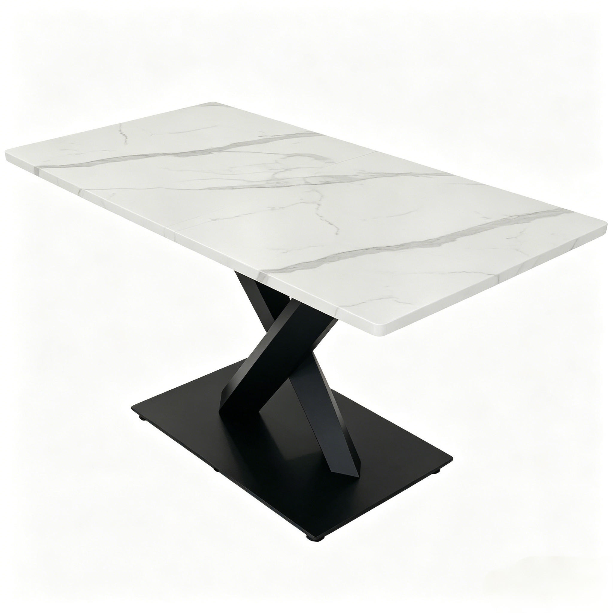 STILVORA JÍDELNÍ STŮL bílý s mramorovým vzhledem a X nohami, kuchyňský stůl pro 6–8 osob, 120×80×75 cm
