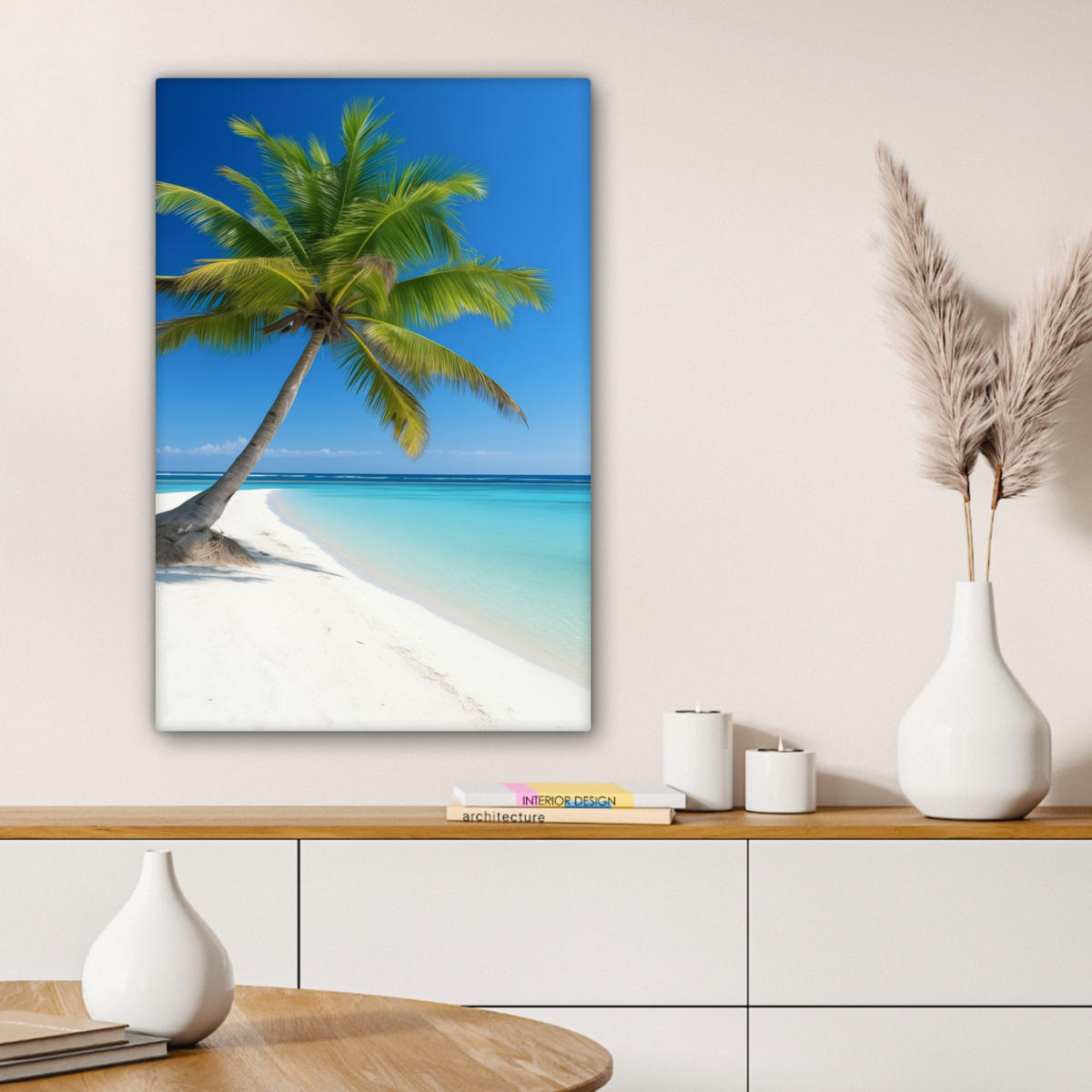 LEINWANDBILD Strand - Palme - Tropisch - Meer 40x60 cm - Grün, Textil (40/60cm) - MuchoWow