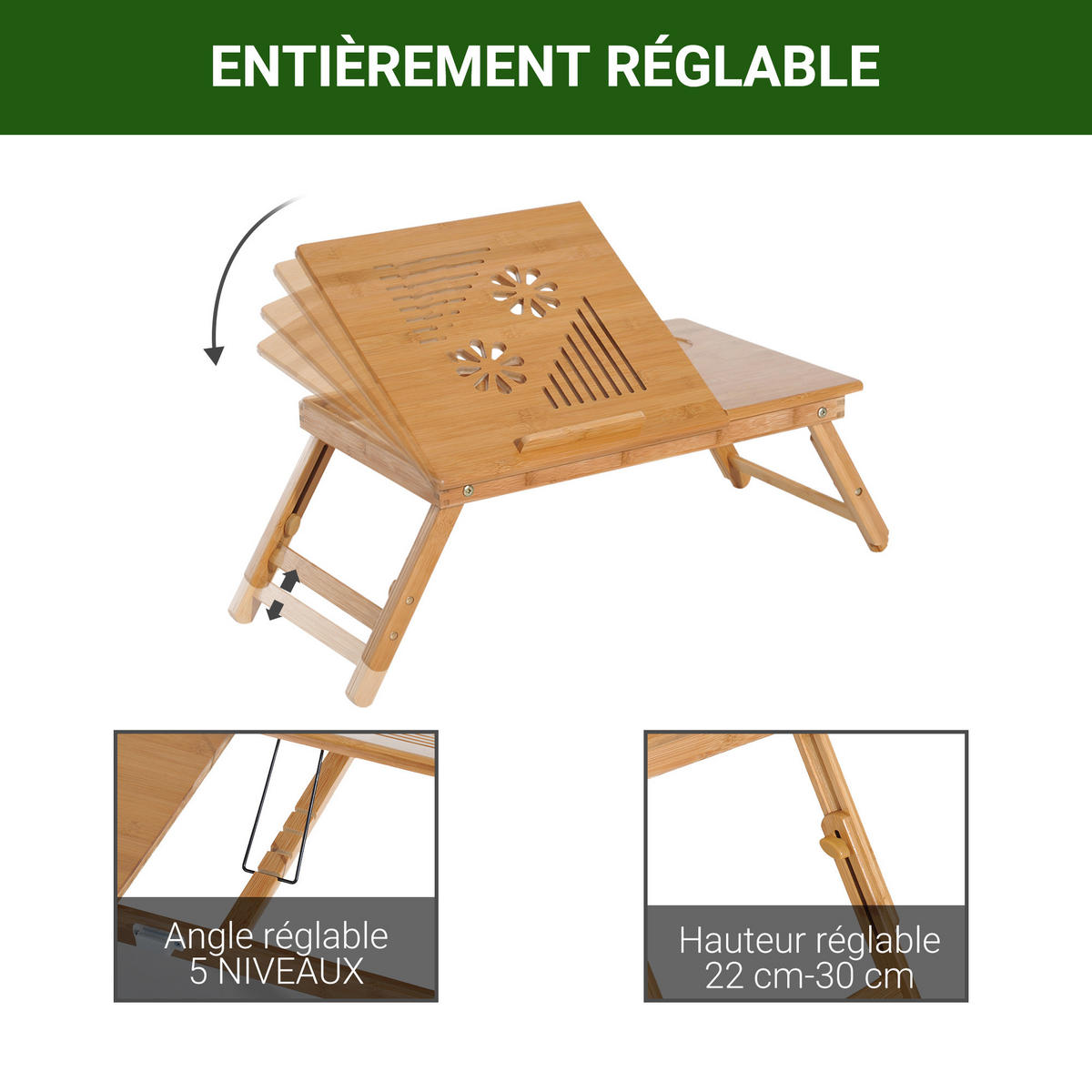 LAPTOPTISCH DE-16684 Bambus, höhenverstellbar & neigbar Natur - Naturfarben, Naturmaterialien (55/35/325cm) - ComfortXL