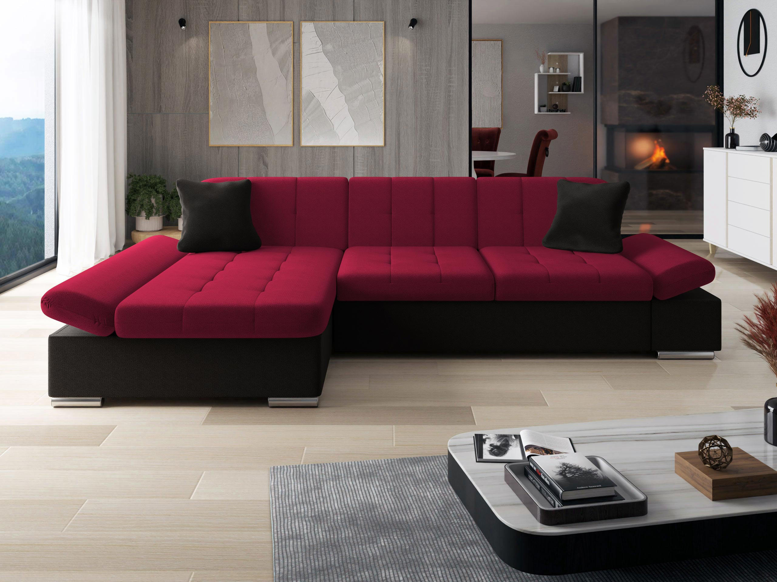 ECKSOFA Malwi, Seite: Links - Rot, Holz/Textil (278/161cm) - MIRJAN24