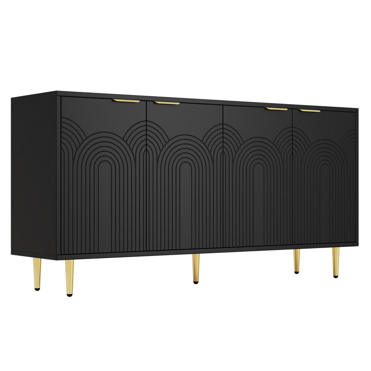 SIDEBOARD 160/40/80 cm in Schwarz mit 4 Türen und verstellbaren Einlegeböden - Schwarz, Holzwerkstoff (160/80/40cm) - Flora Grace