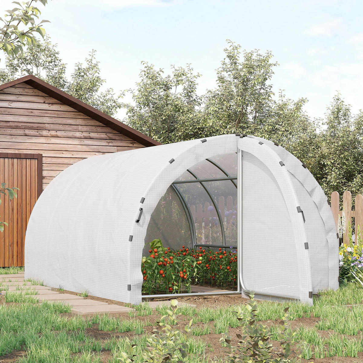 GEWÄCHSHAUS DE-11882 12 m² mit Doppeltür Weiß - Weiß, Metall (300/200/400cm) - ComfortXL