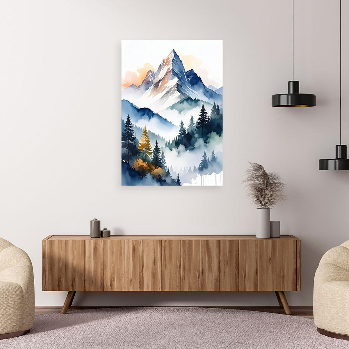 WANDBILD, Bergwaldlandschaft Natur - Blau, Textil (80/120cm) - Feeby