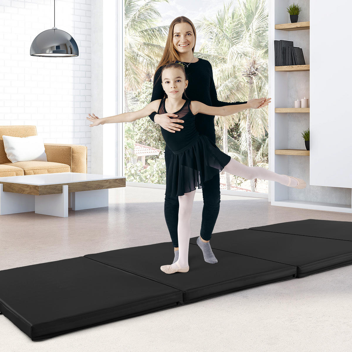 GYMNASTIKMATTE Schwarz - Schwarz, Leder (117/300cm) - COSTWAY