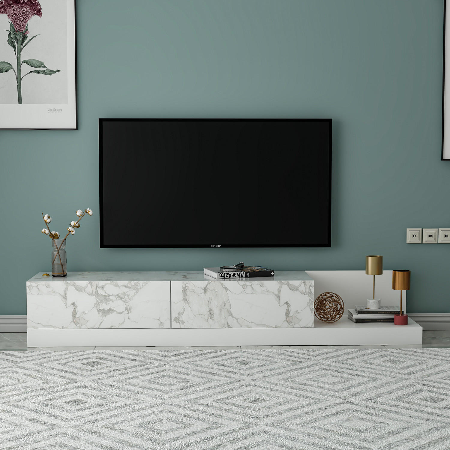 TV-LOWBOARD Majör Weiß Marmoroptik 9031 - Weiß, Holzwerkstoff (180/30/37cm) - moebel17