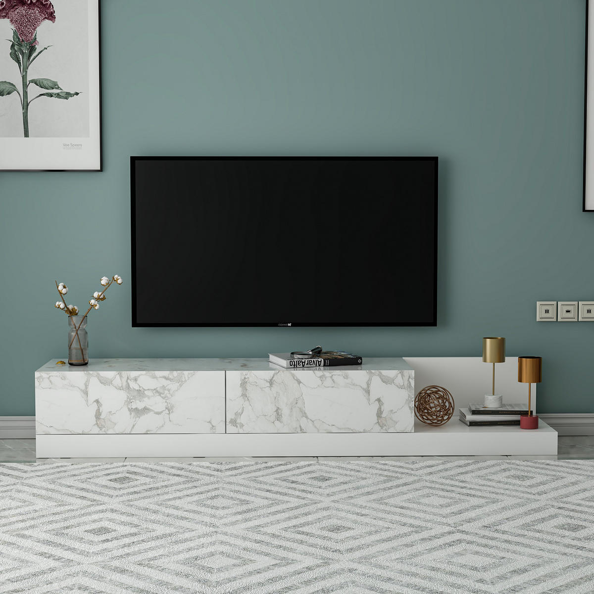 TV-LOWBOARD Majör Weiß Marmoroptik 9031 - Weiß, Holzwerkstoff (180/30/37cm) - moebel17