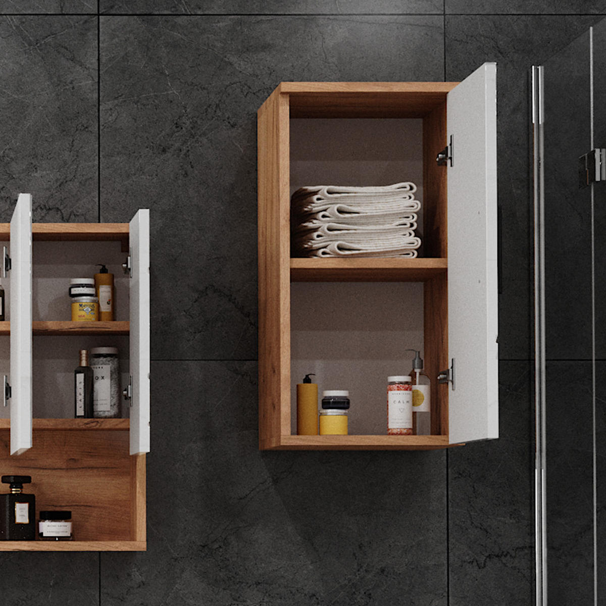 HÄNGESCHRANK Irma, Eiche/Weiß Hochglanz, 30 x 59 cm mit Regal - Honigeiche/Weiß Hochglanz, Holzwerkstoff (30/59/24cm) - Vicco