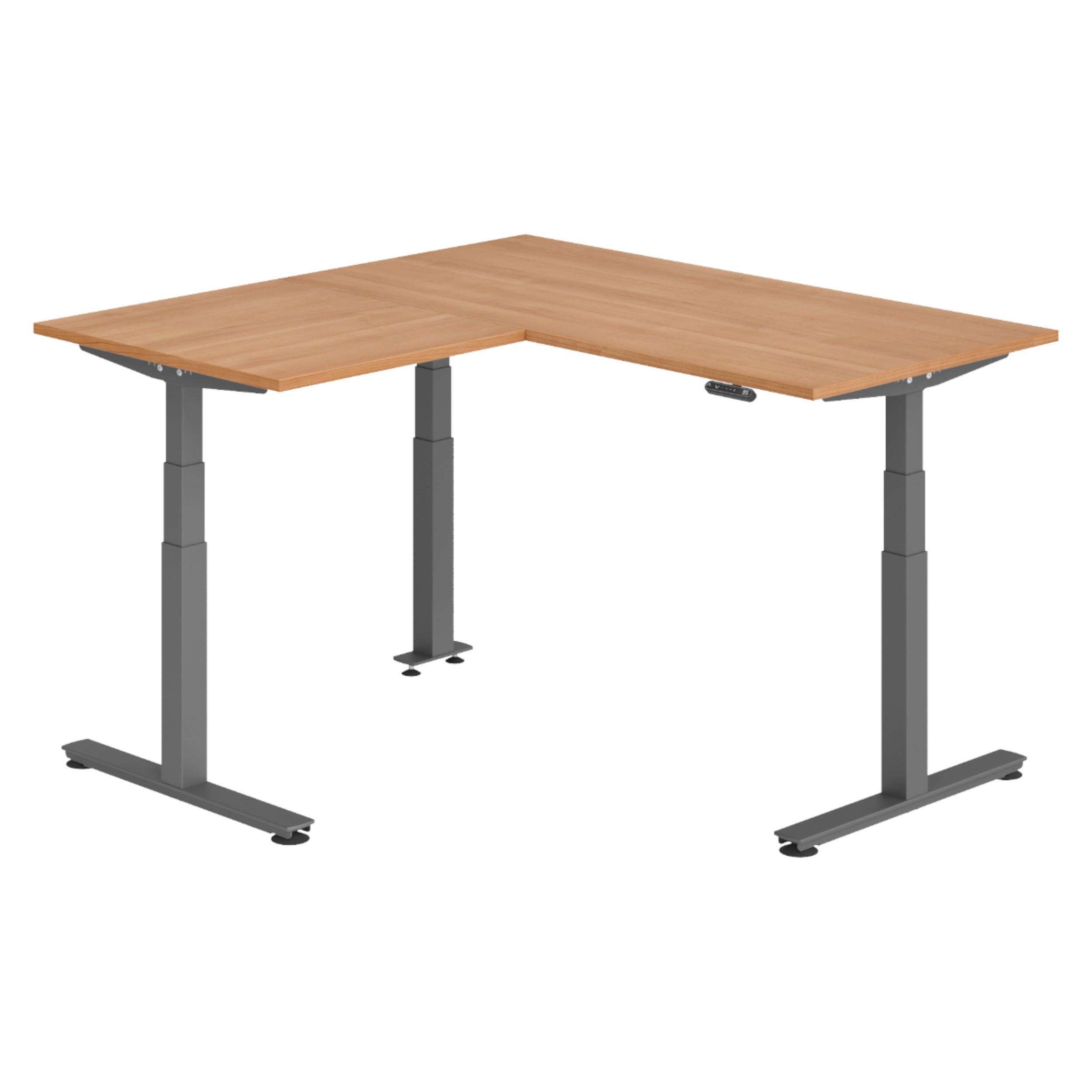 ECKSCHREIBTISCH elektrisch höhenverstellbar L-Form 160/160/74 cm in Nussbaumfarben/Graphitfarben - Nussbaumfarben/Graphitfarben, Holzwerkstoff (160/160/74cm) - bümö