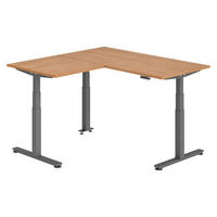 ECKSCHREIBTISCH elektrisch höhenverstellbar L-Form 160/160/74 cm in Nussbaumfarben/Graphitfarben - Nussbaumfarben/Graphitfarben, Holzwerkstoff (160/160/74cm) - bümö