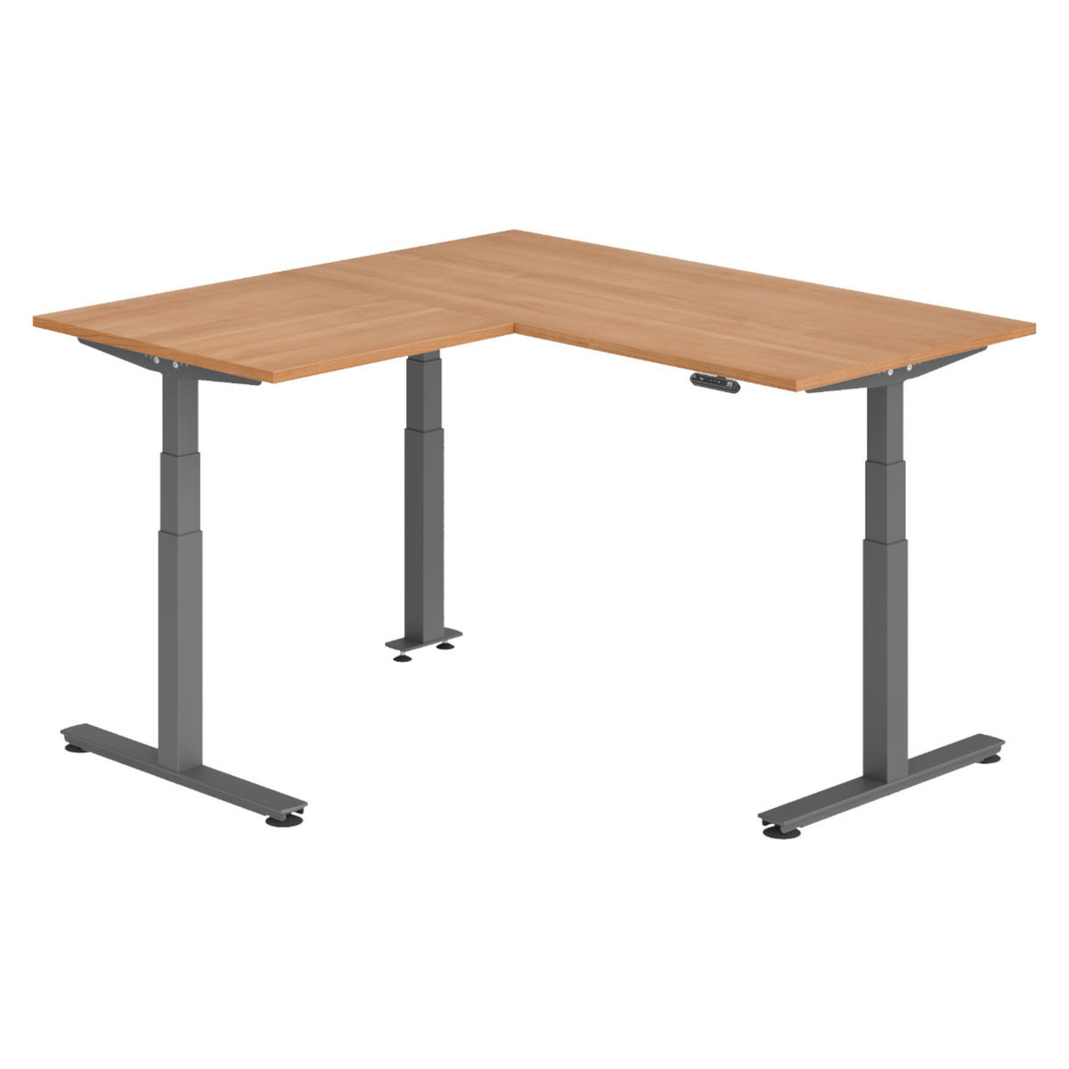 ECKSCHREIBTISCH elektrisch höhenverstellbar L-Form 160/160/74 cm in Nussbaumfarben/Graphitfarben - Nussbaumfarben/Graphitfarben, Holzwerkstoff (160/160/74cm) - bümö