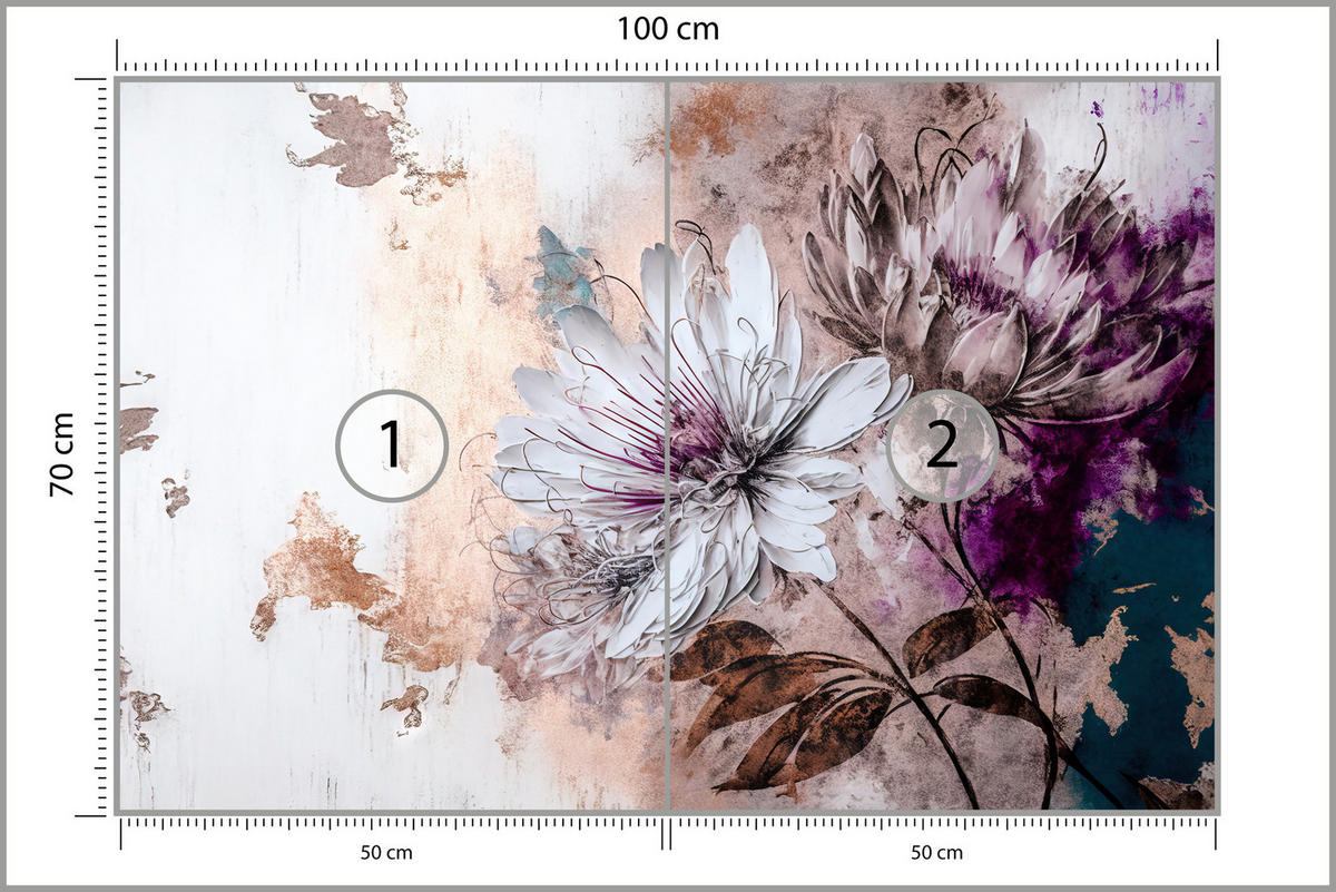 FOTOTAPETA Pre Obývaciu Izbu Kvety Listy Abstrakcia 100 x 70 cm - sivá/biela, papier (100/70cm) - Muralo