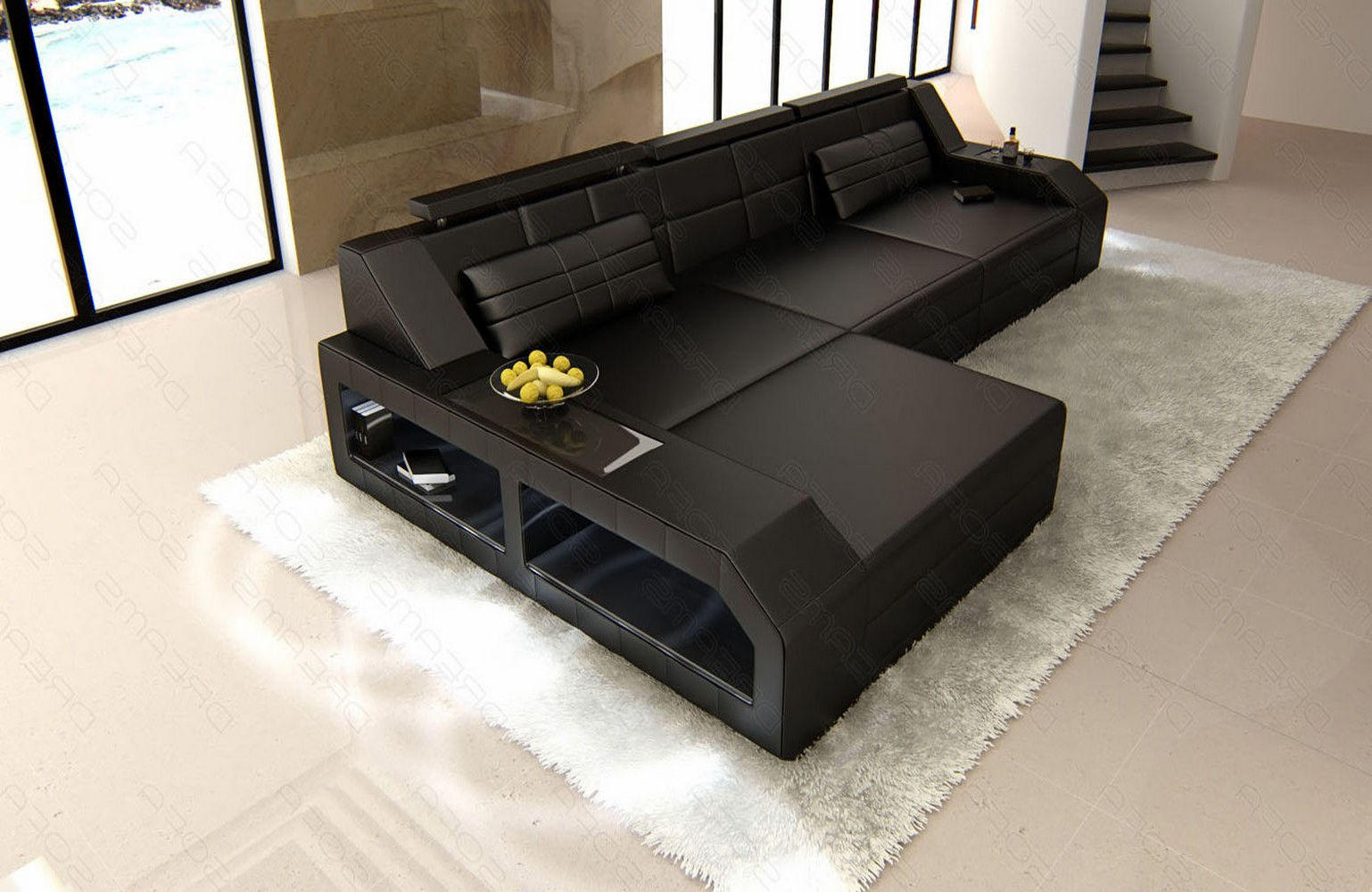 ECKSOFA Arezzo L - Schwarz, Leder (194/308cm) - Sofa Dreams
