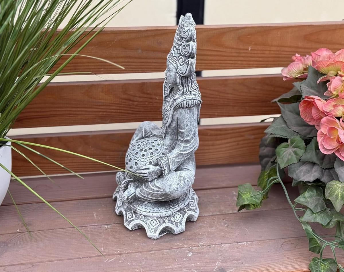 STEINFIGUR indische Göttin Sarasvati frostfest Steinguss massiv - Grau, Stein (12/28/12cm) - stoneandstyle