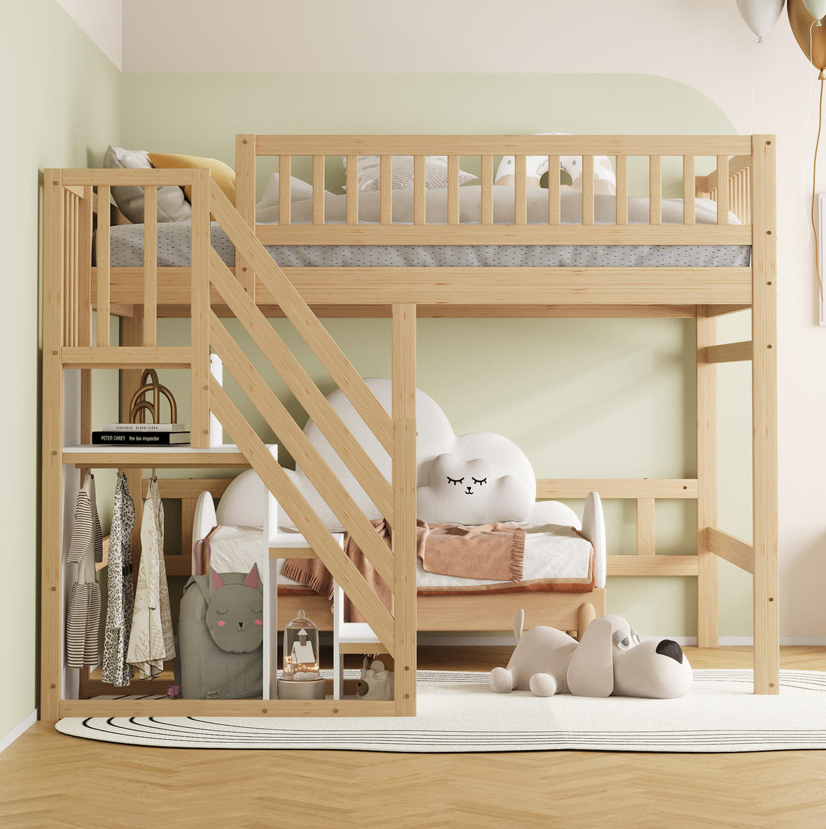 HOCHBETT 140/200 cm mit Stauschrank und Treppe - Naturfarben, Holz (140/200cm) - OKWISH