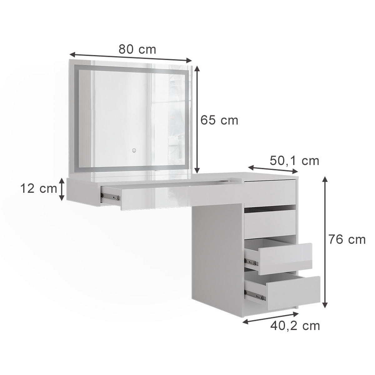 SCHMINKTISCH Sherry Weiß/Weiß Hochglanz 120 cm 3 Teile - Weiß Hochglanz, Holzwerkstoff (120/76/50.1cm) - Vicco