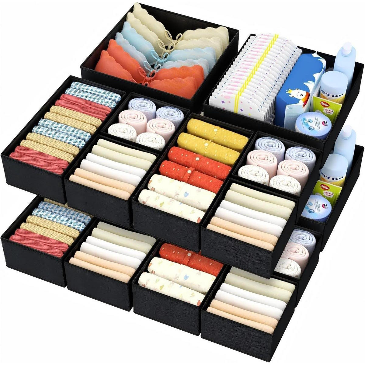 SCHUBLADEN Organizer 16-teiliges Set Schwarz - Schwarz, Textil (15/9/30cm)