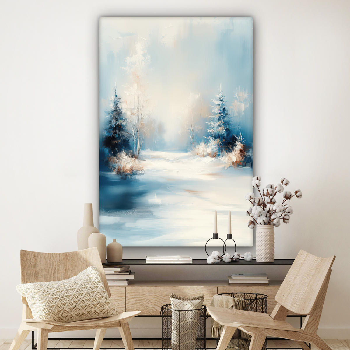 LEINWANDBILD Wald - Winter - Natur - Abstrakt - Schnee Deko Groß 90x140 cm - Weiß, Textil (90/140cm) - MuchoWow