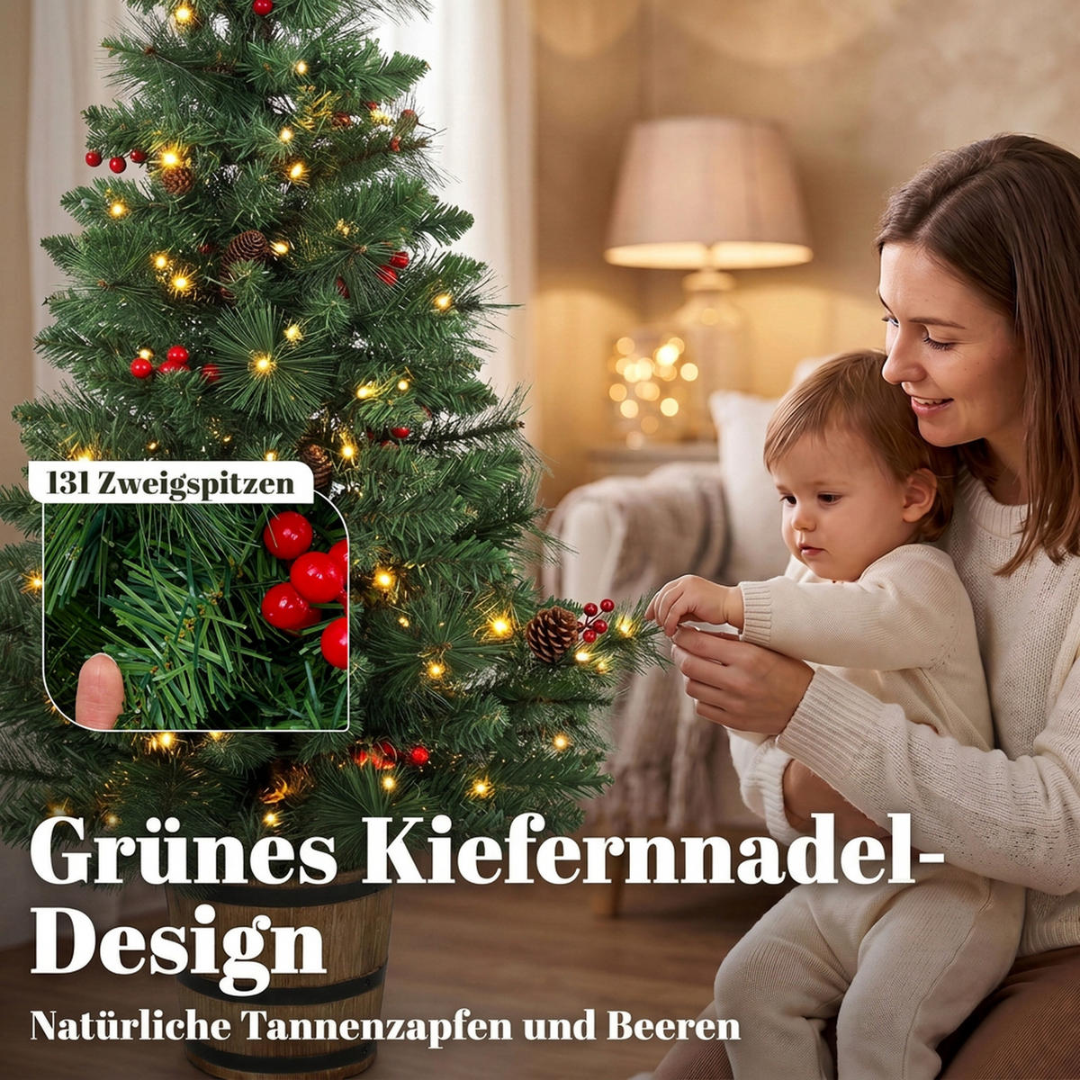 WEIHNACHTSBAUM-MIT-LICHT PVC Stahl Grün - Grün, Kunststoff (120cm) - HOMCOM