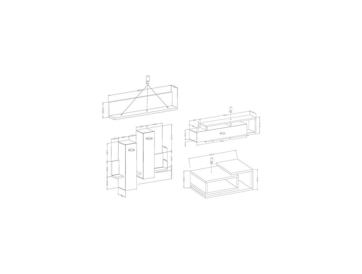 WOHNZIMMER-SET Bota anthrazit / ribbeck eiche 641x60x142cm - Anthrazit/Braun, Holz/Holzwerkstoff (641/142/60cm) - Feldmann-Wohnen