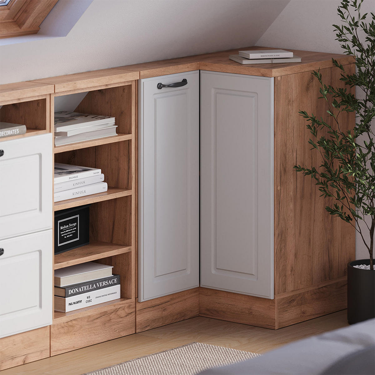 DACHSCHRÄGENSCHRANK ECKSCHRANK Rion Weiß Landhaus/Goldkraft Eiche 75.6 x 81.6 cm mit 1 Tür - Honigeiche/Weiß, Holzwerkstoff (75.6/81.6/75.6cm) - Vicco