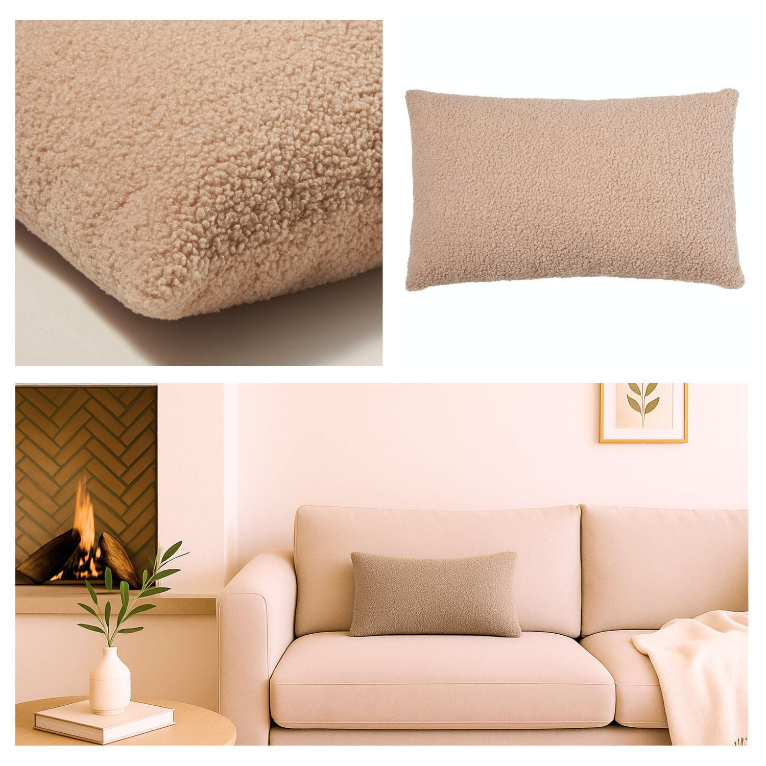 FELLKISSEN, Bouclé Teddy Zierkissen Flauschkissen Dekokissen Beige 30x50cm - Beige, Textil (30/50cm) - nordic coast company