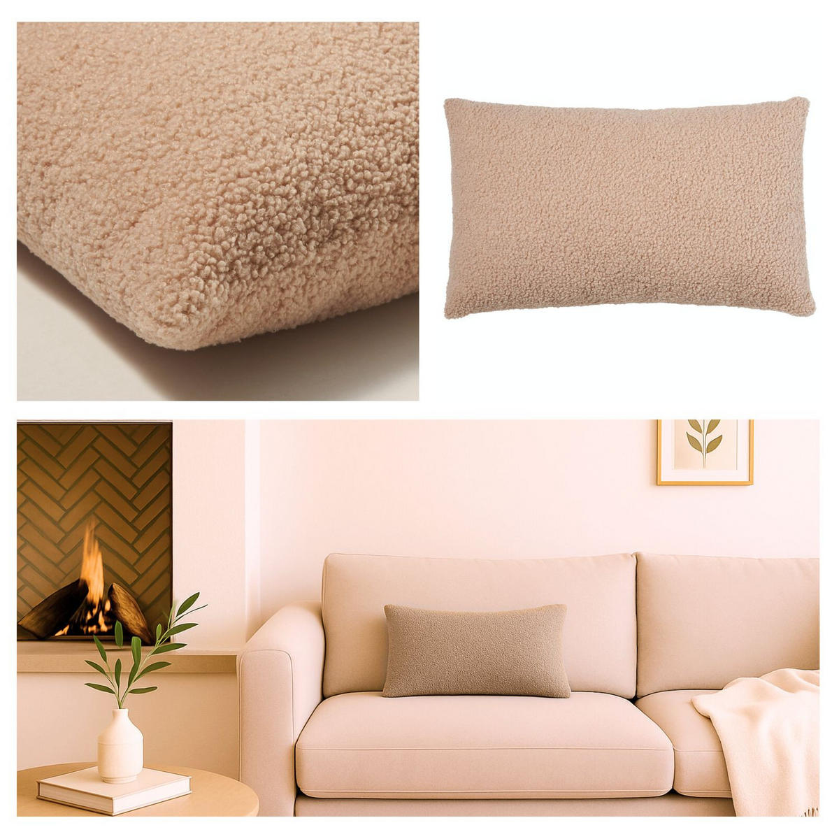 FELLKISSEN, Bouclé Teddy Zierkissen Flauschkissen Dekokissen Beige 30x50cm - Beige, Textil (30/50cm) - nordic coast company