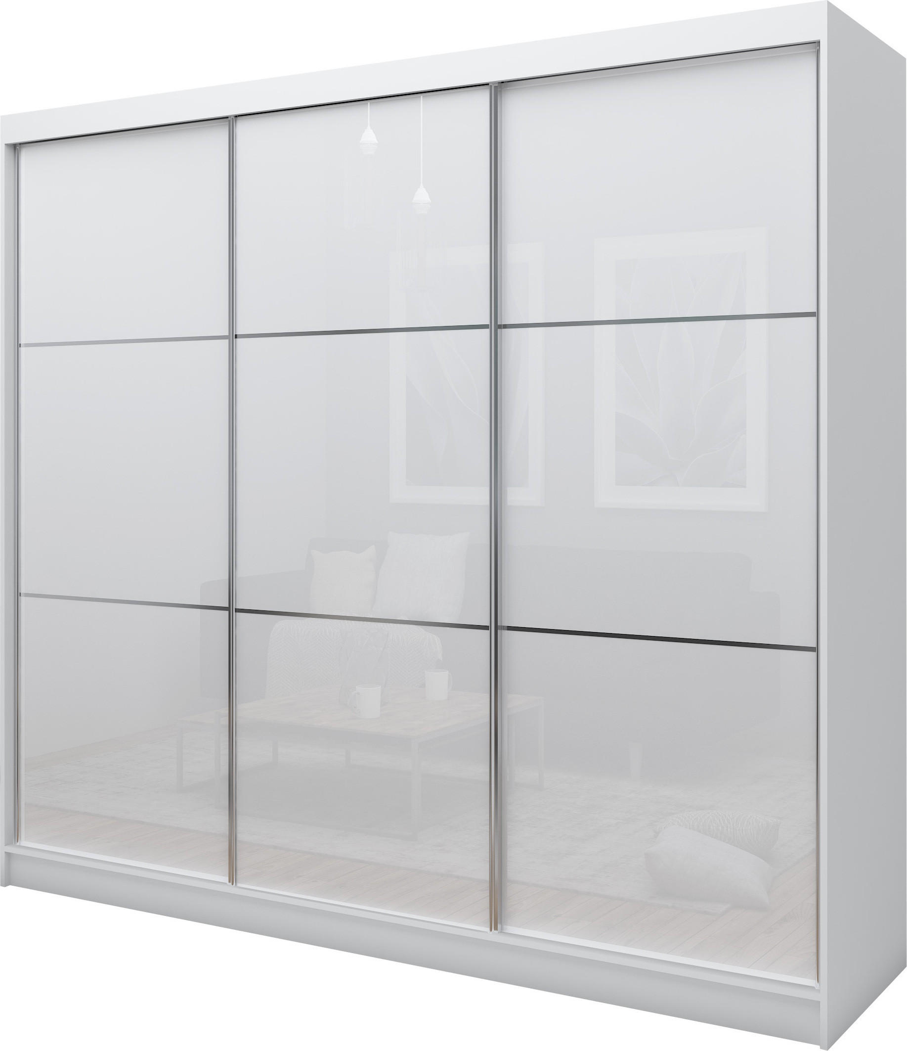 SCHWEBETÜRENSCHRANK Vena 240 cm 3-türig, weiß, lacobel weiß - Weiß, Holz/Kunststoff (240/216/61cm) - Margaret Hadas24