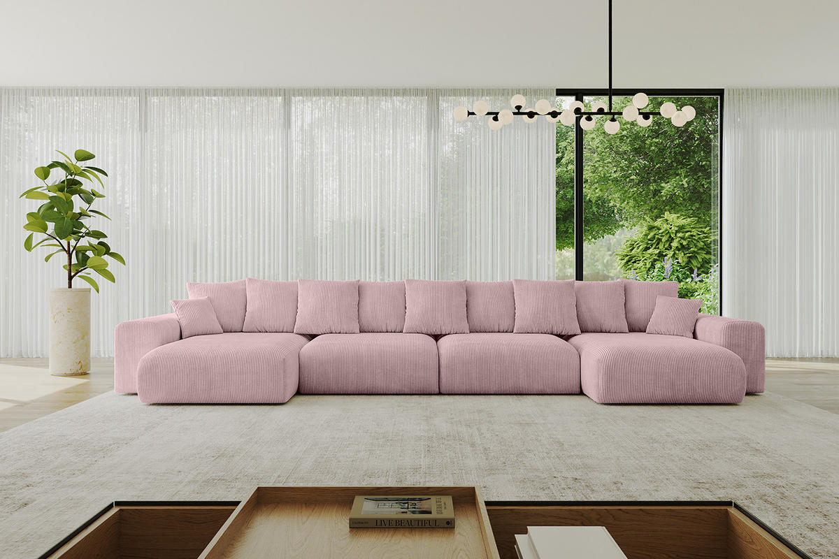 WOHNLANDSCHAFT mit Schlaffunktion ESKAR-U2-464x176x84cm Rosa - Rosa, Holzwerkstoff/Kunststoff (176/72/464cm) - ALTDECOR